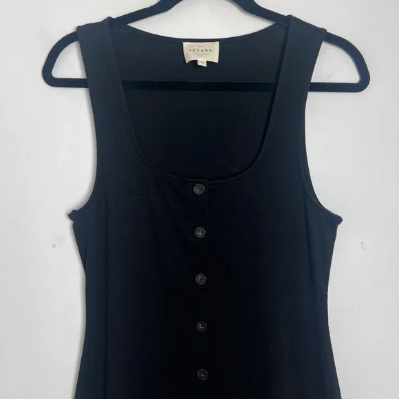 Sezane Size XL Black Fabiola Sleeveless Cotton Ribbed Button Front Midi Dress - Picture 5 of 13